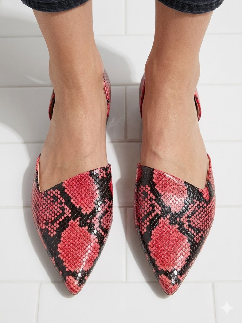 Vince Camuto Cruiz Pink Black Python Pointed Toe Flats 8.5/39